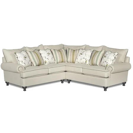 2-Piece Sectional Sofa with Rolled Arms and Turned Feet