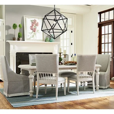 Seven Piece Dining Set with Two 18" Table Leaves and Upholstered Winsdor Back Chairs