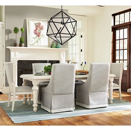 Seven Piece Dining Set with Two 18" Table Leaves and Fully Upholstered Chairs