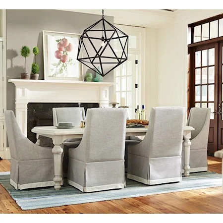 Seven Piece Dining Set with Two 18" Table Leaves and Fully Upholstered Chairs