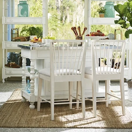 Kitchen Island with Windsor Upholstered Counter Chairs