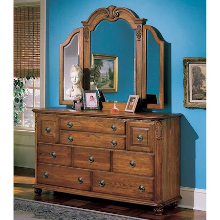 Nine Drawer Dresser and Tri-View Mirror