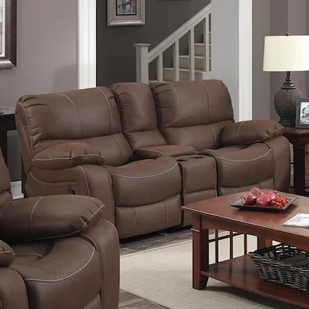 Casual Power Reclining Love Seat with Storage Console and Cup Holders