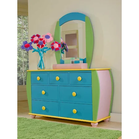 Dresser and Mirror with Seven Drawers