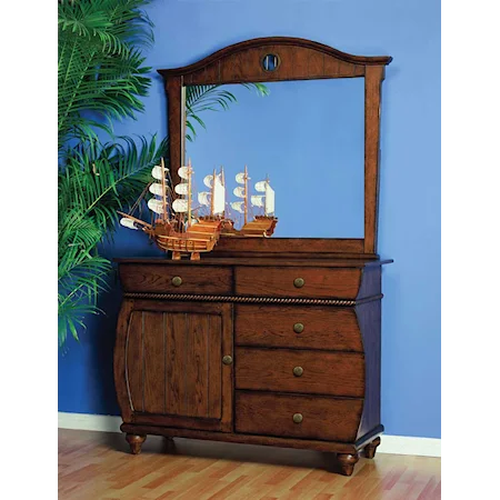 Dresser and Mirror with Door and Five Drawers