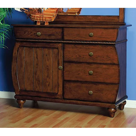 Drawer Dresser with One Door and Five Drawers