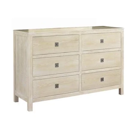 Six Drawer Washed Teak Dresser