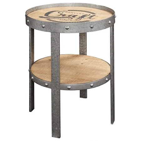 Industrial Round Side Table with Bottom Shelf