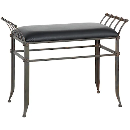 Antique Pewter Metal Accent Bench with Wings