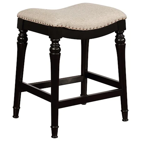 Traditional Counter Height Stool with Upholstered Seat and Nailhead Trim