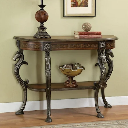 Floral Demilune Console Table with Horse Head