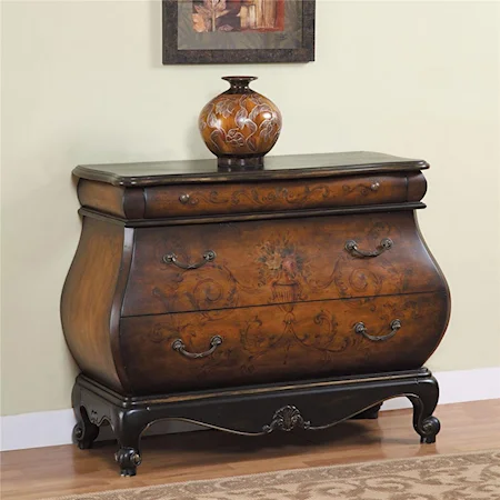 Antique Black & French Walnut  Bombe 3-Drawer Hall Chest