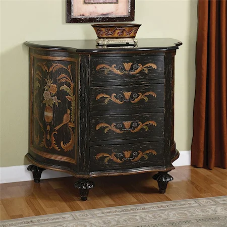 Antique Black Serpentine 4-Drawer Chest