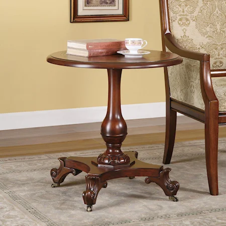 Accent Table on Turned Pedestal with Flemish Scroll Feet