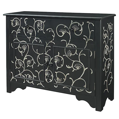 2 Drawer Black Console with White Handpainted Scrolls