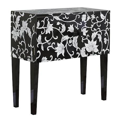 Black & White Floral Print Console Cabinet with Straight Legs