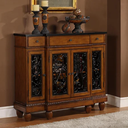 4 Door Scrollwork Console with 3 Drawers