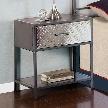 Metal Nightstand with Diamond Plated Drawer Front