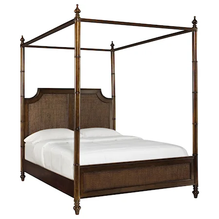 Casual Queen Canopy Bed with Upholstered Paneling