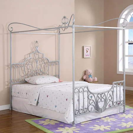 Princess Rebecca "Sparkle Silver" Full Canopy Bed