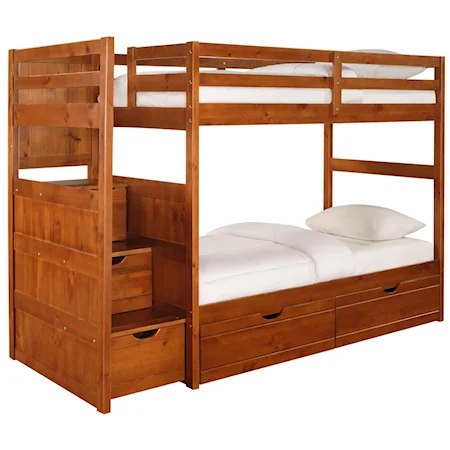 Twin Over Twin Step Bunk Bed with Underbed Drawer Storage
