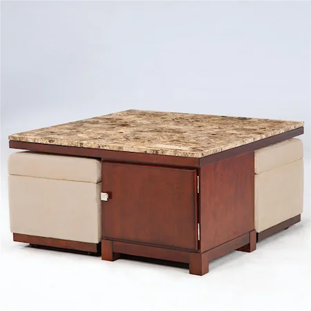 Coffee Table with 2 Ottomans on Casters