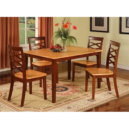Two Tone Rectangle Table with 4 X-Back Side Chairs