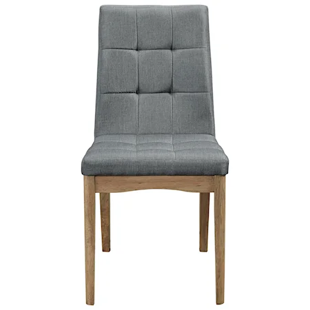 Gray Fabric Dining Chair with Tufted Back and Seat