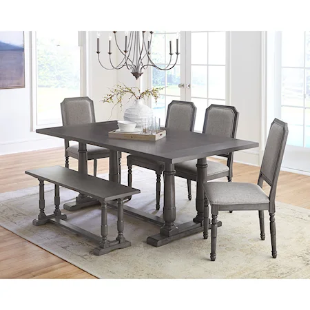 Transitional 6-Piece Table and Chair Set with Bench