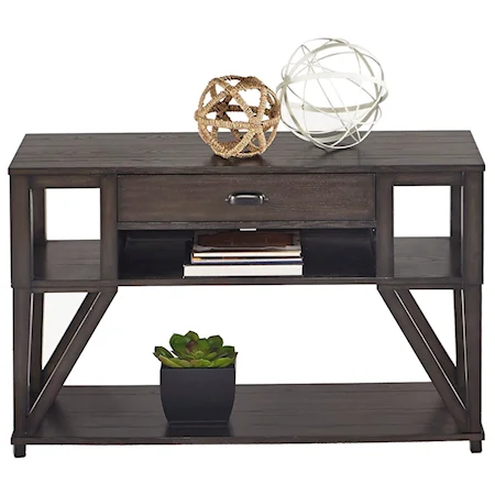 Oak Veneer Sofa/Console Table with Component Shelf
