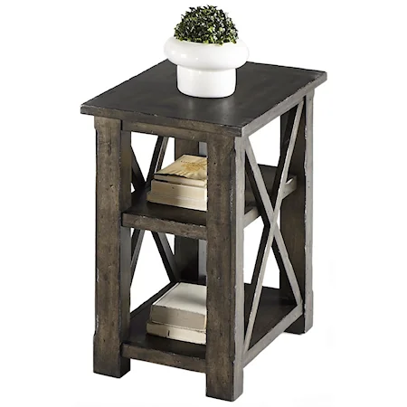 Rustic Chairside Table with 2 Shelves in Gray Finish