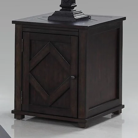 Rustic Chairside Cabinet Table with Diamond Shape Motif
