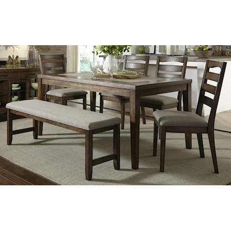 6 Piece Ash Wood and Veneer Dining Table and Chair Set with Bench