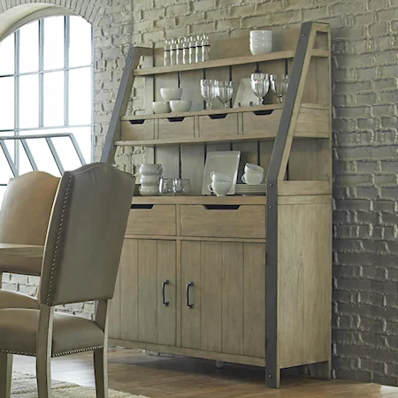 Rustic Buffet and Hutch With Metal Door Handles