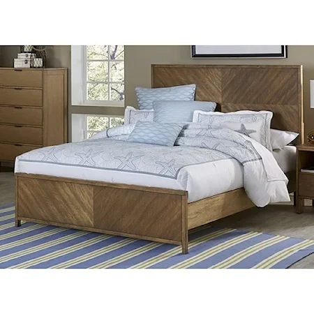 Transitional King Panel Bed with V-Matched Wood