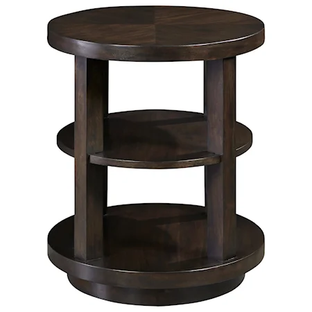 Transitional Round End Table with 2 Open Shelves