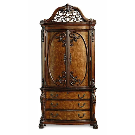 Arched Crown Open Carved Armoire Deck and Base