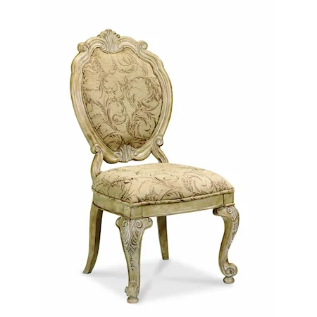 Upholstered Seat Carved Back Side Chair with Cabriole Legs and Web Seating