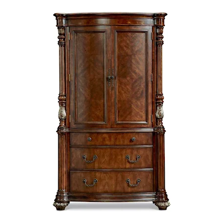 Two Door Chest Armoire with Carved Feet and Three Dovetailed Drawers