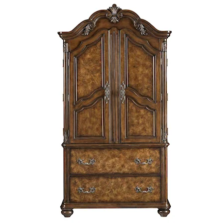 Carved Crown Bedroom Armoire with Bun Feet