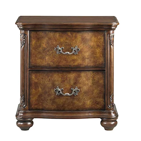 Two Drawer Curved Front Nightstand with Bun Feet