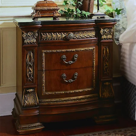 Three Dovetailed Drawer Stone Top Nightstand