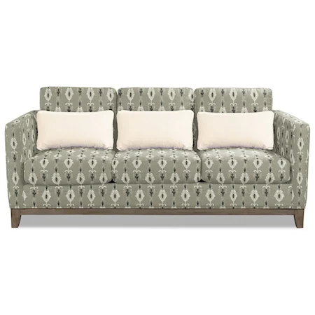 Contemporary Sofa with Exposed Wood Base and Kidney Pillows