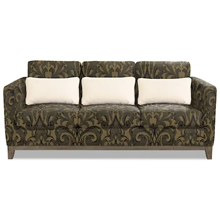 Contemporary Sofa with Exposed Wood Base and Kidney Pillows
