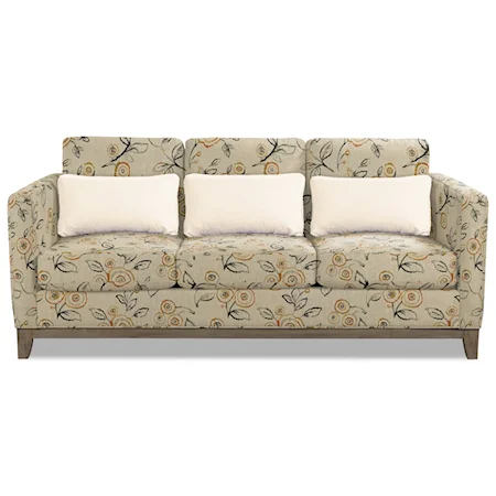Contemporary Sofa with Exposed Wood Base and Kidney Pillows