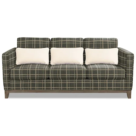 Contemporary Sofa with Exposed Wood Base and Kidney Pillows