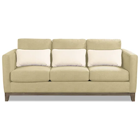 Contemporary Sofa with Exposed Wood Base and Kidney Pillows