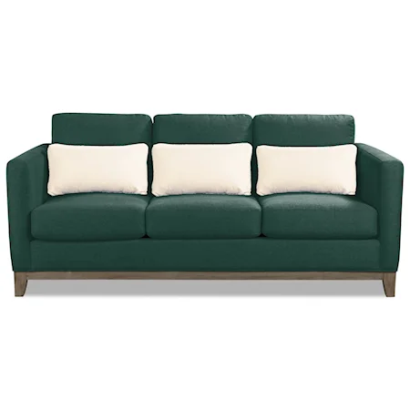 Contemporary Sofa with Exposed Wood Base and Kidney Pillows