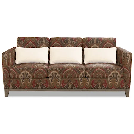 Contemporary Sofa with Exposed Wood Base and Kidney Pillows