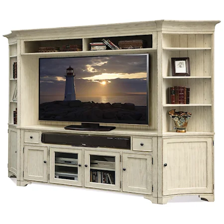 Wall Entertainment Unit in Weathered Worn White Finish